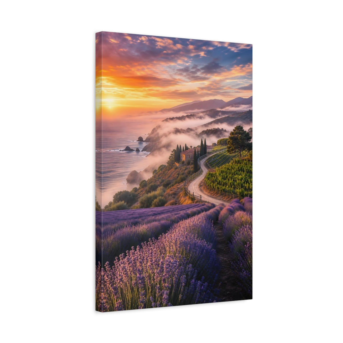 Side Mockup 3. Nature Lavender Field Lavender Sunset Landscape shown as stretched canvas wall art