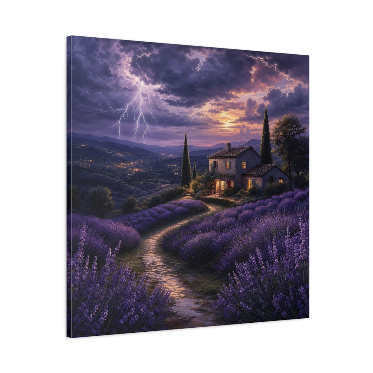 Main Mockup. Nature Lavender Fields Purple Lavender Storm shown as stretched canvas wall art
