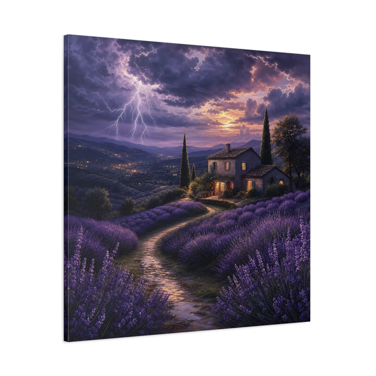 Side Mockup 1. Nature Lavender Fields Purple Lavender Storm shown as stretched canvas wall art