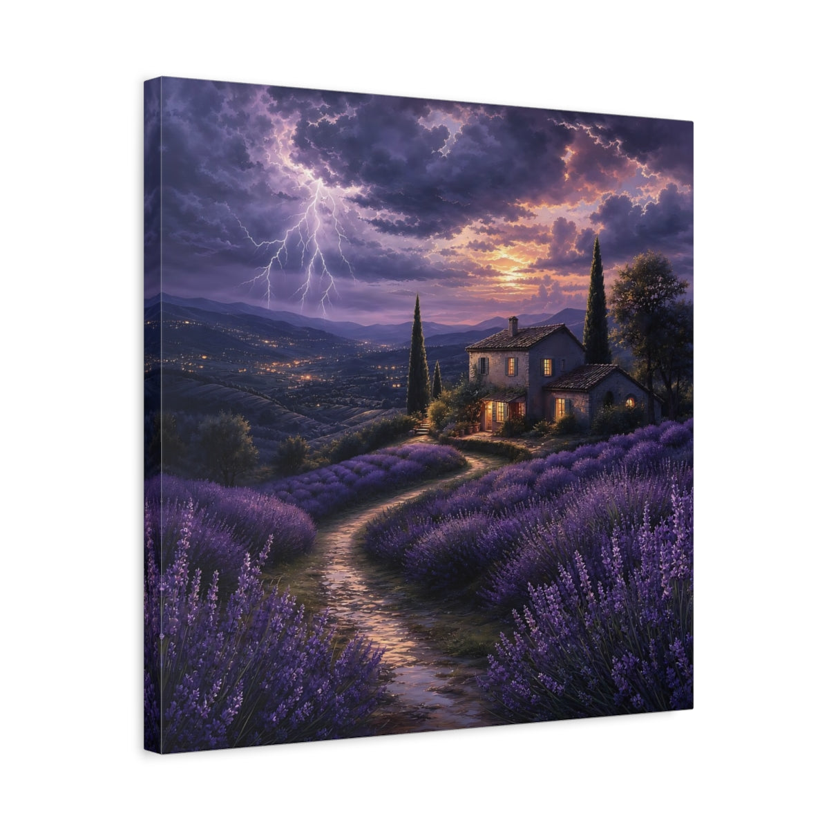 Side Mockup 5. Nature Lavender Fields Purple Lavender Storm shown as stretched canvas wall art