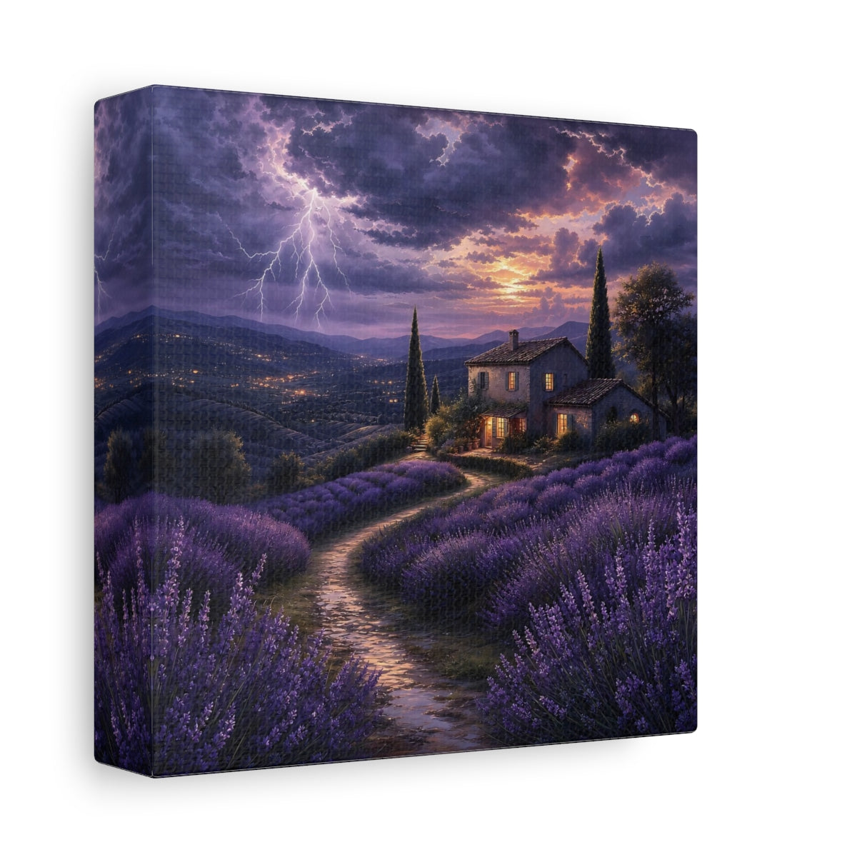 Side Mockup 2. Nature Lavender Fields Purple Lavender Storm shown as stretched canvas wall art