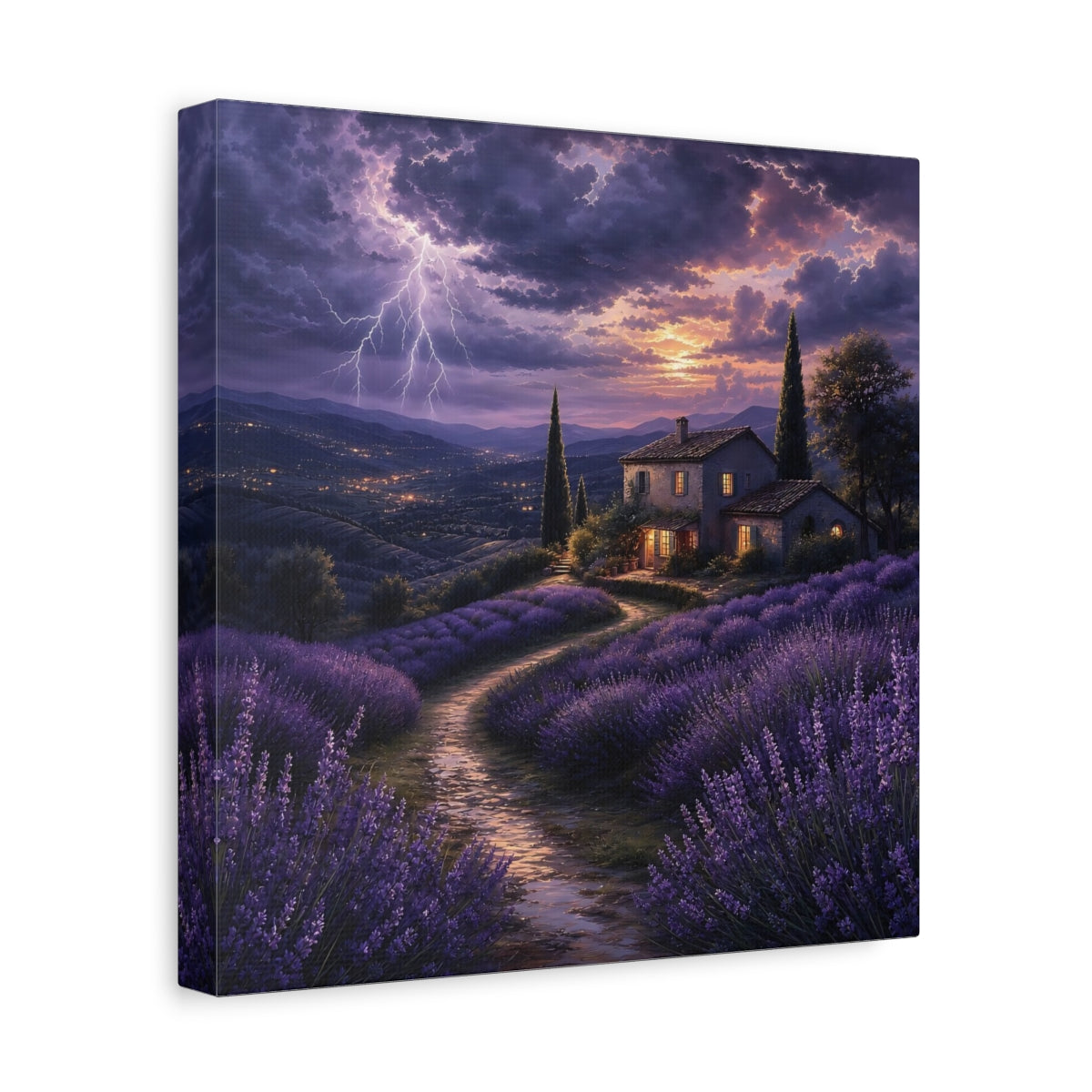 Side Mockup 8. Nature Lavender Fields Purple Lavender Storm shown as stretched canvas wall art