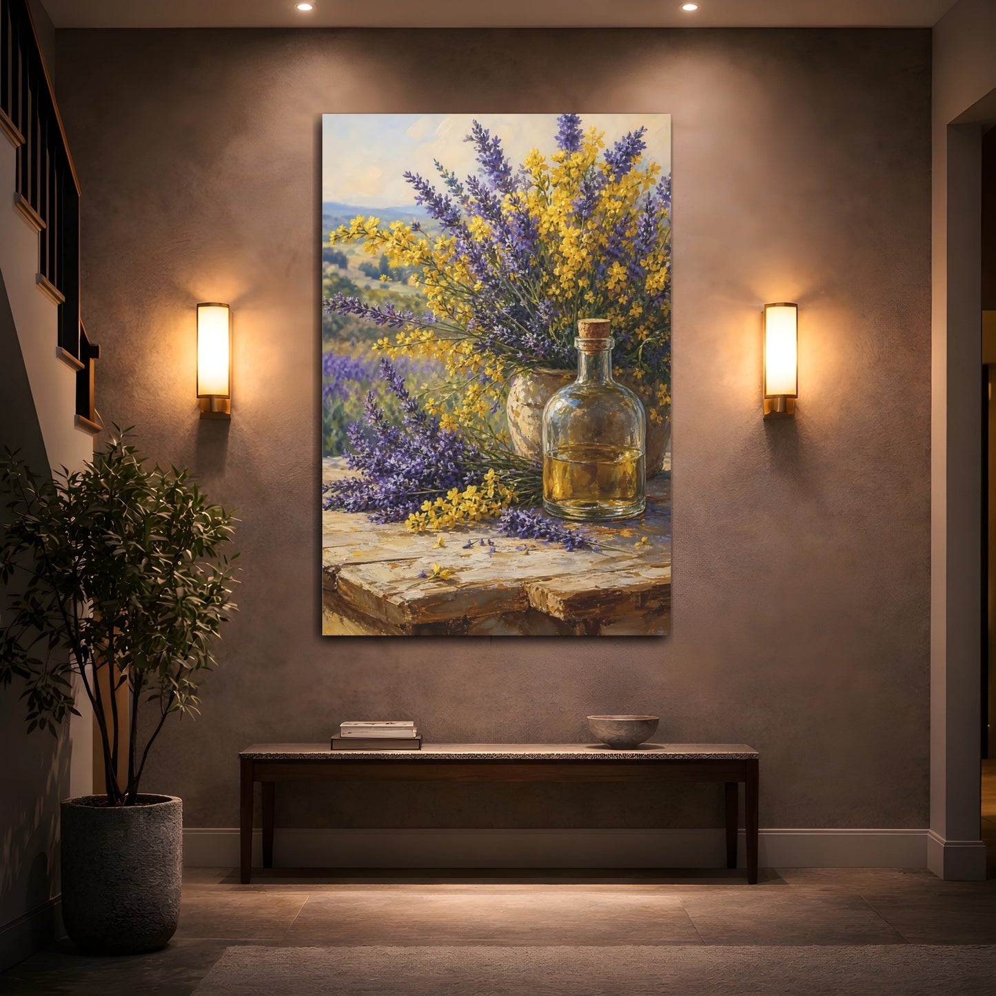 Mockup 2. Nature Lavender Flowers Lavender And Yellow Floral shown as stretched canvas wall art