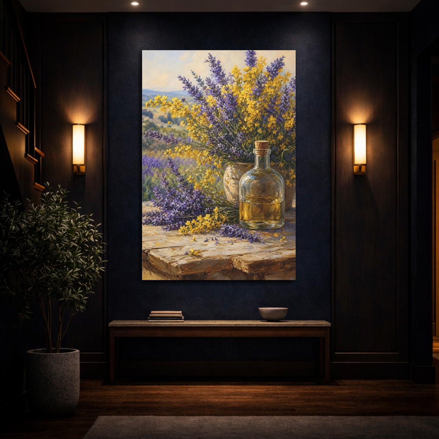 Mockup 4. Nature Lavender Flowers Lavender And Yellow Floral shown as stretched canvas wall art