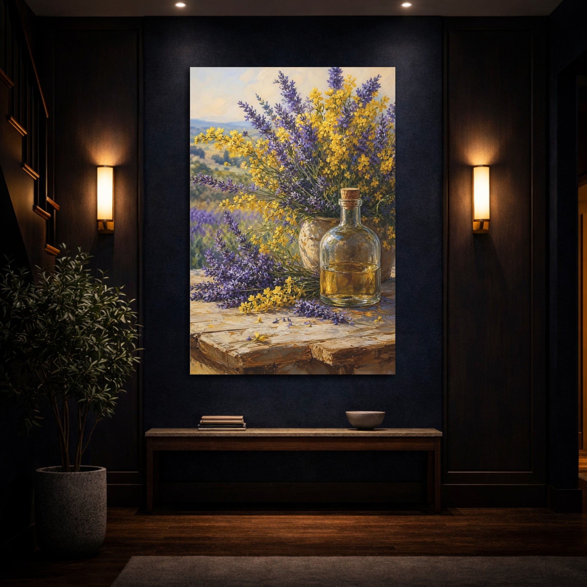 Mockup 4. Nature Lavender Flowers Lavender And Yellow Floral shown as stretched canvas wall art
