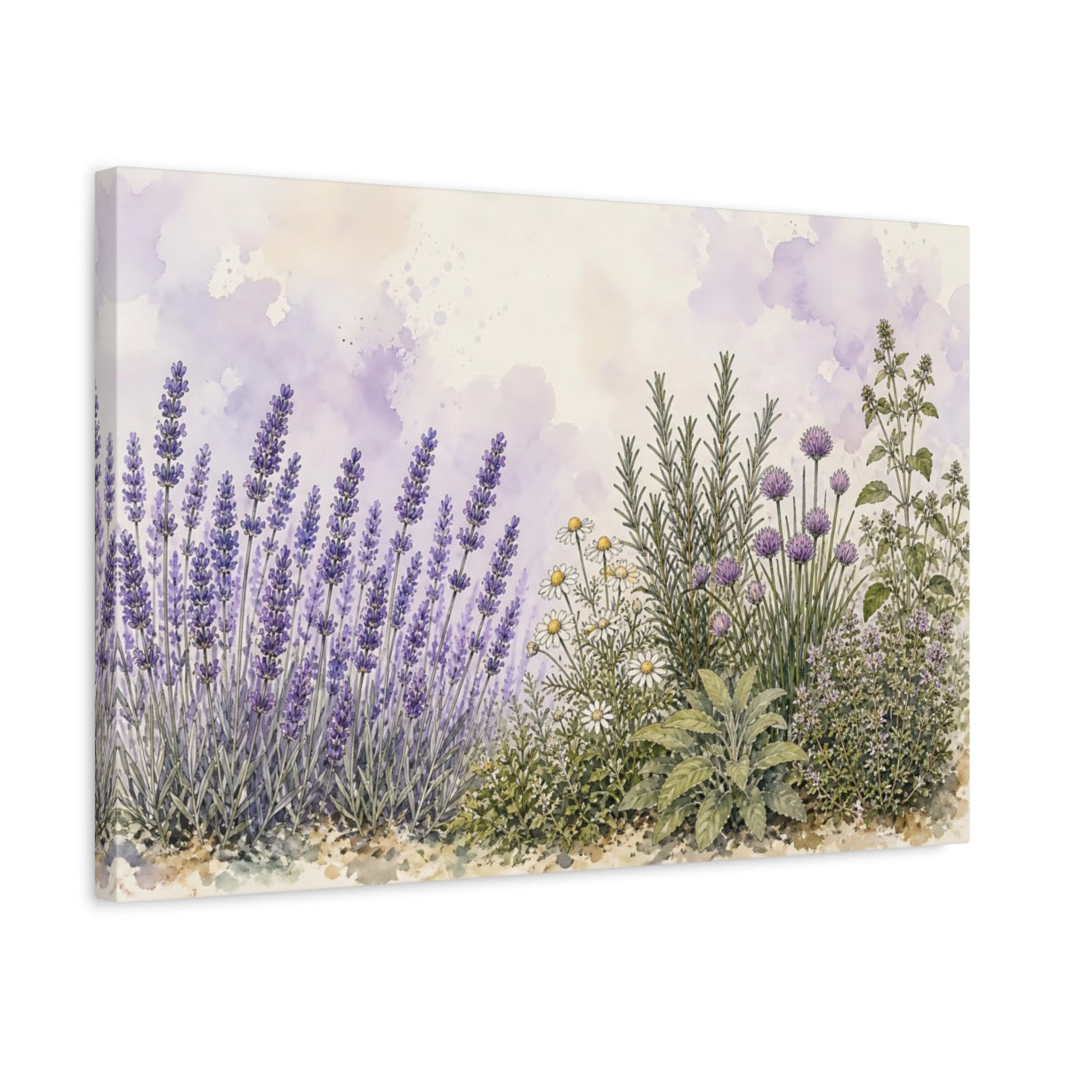 Side Mockup 3. Nature Lavender Garden Purple Lavender Garden shown as stretched canvas wall art