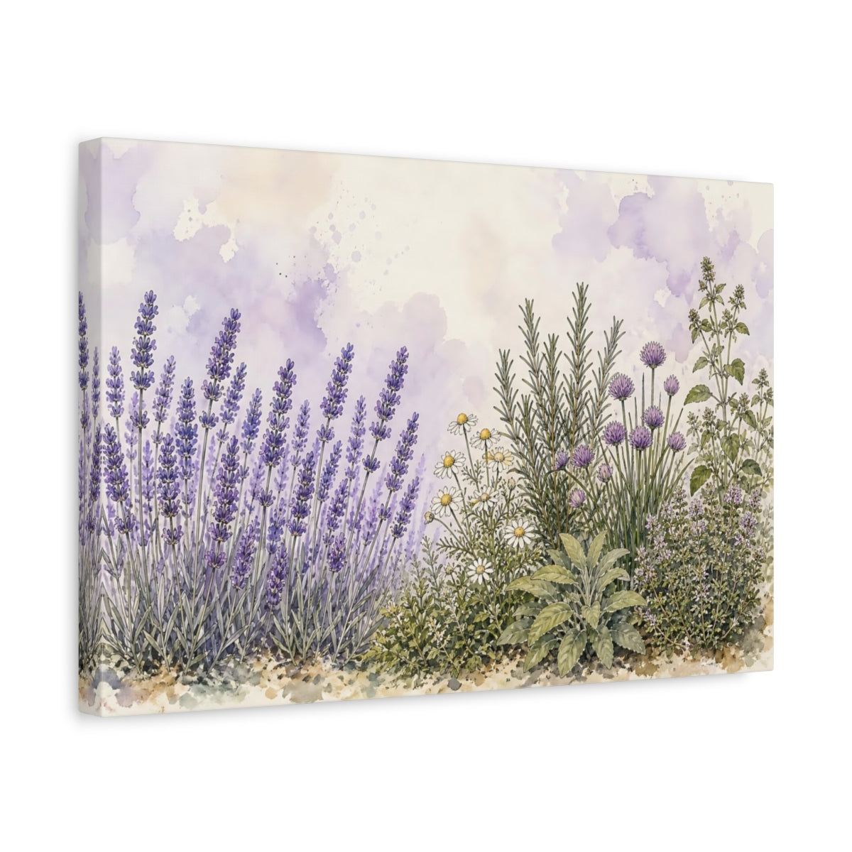 Side Mockup 4. Nature Lavender Garden Purple Lavender Garden shown as stretched canvas wall art