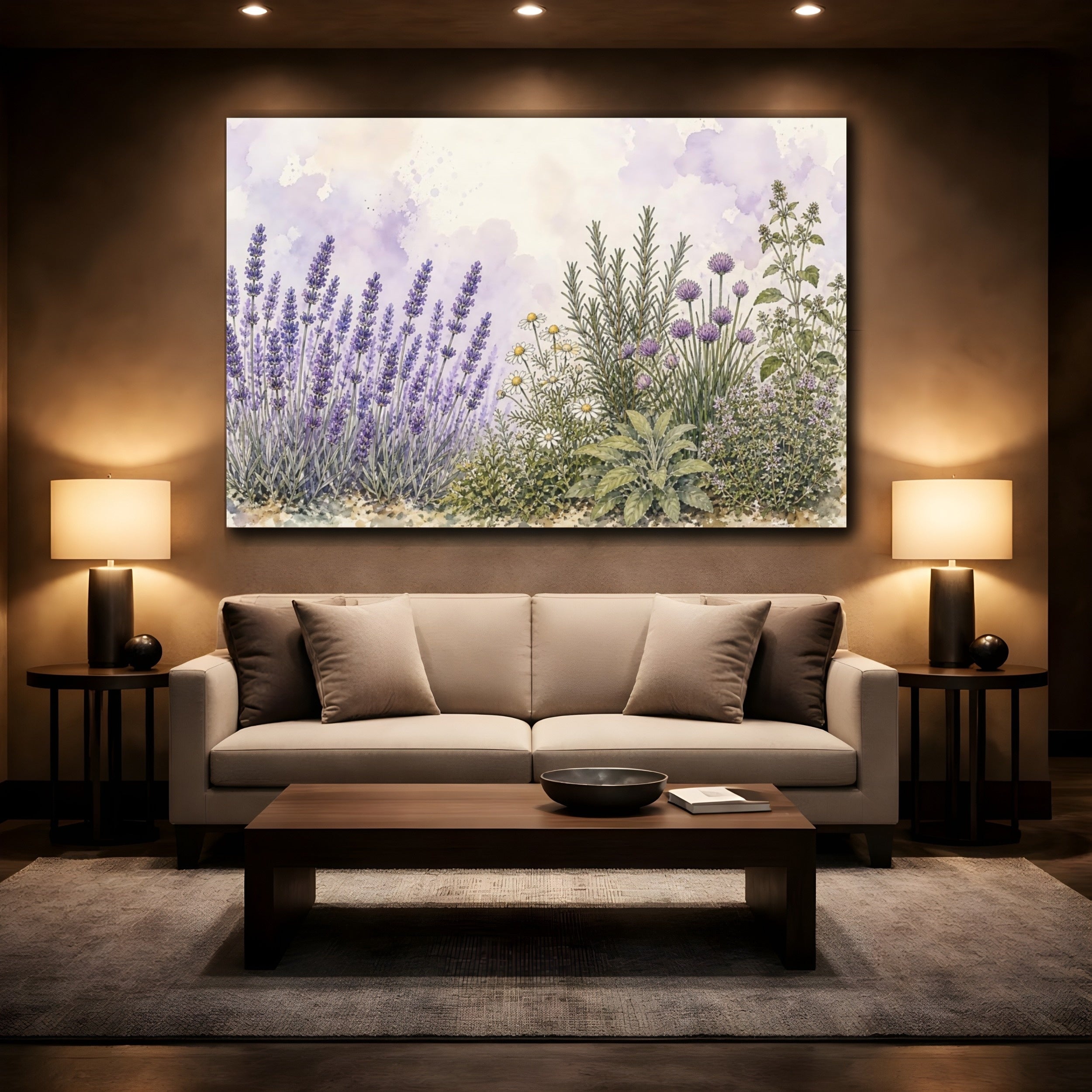 Mockup 2. Nature Lavender Garden Purple Lavender Garden shown as stretched canvas wall art
