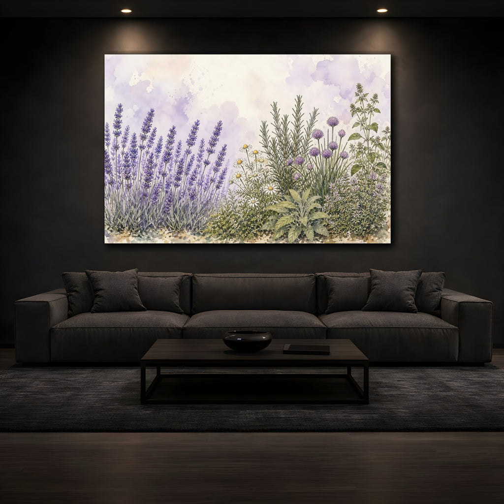 Mockup 3. Nature Lavender Garden Purple Lavender Garden shown as stretched canvas wall art