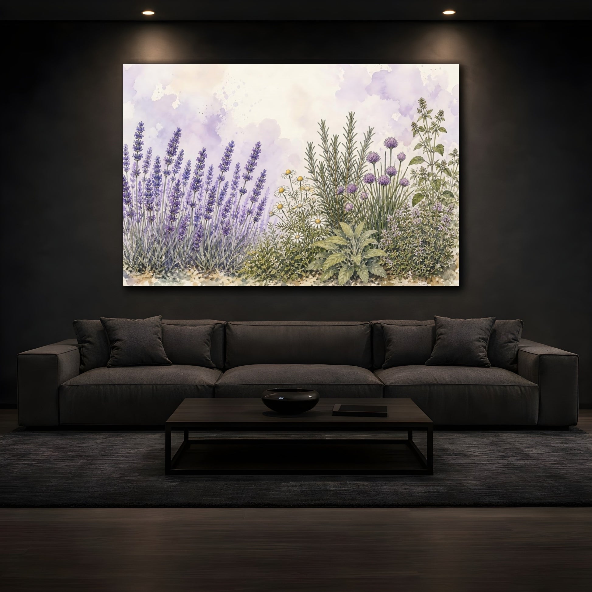 Mockup 3. Nature Lavender Garden Purple Lavender Garden shown as stretched canvas wall art
