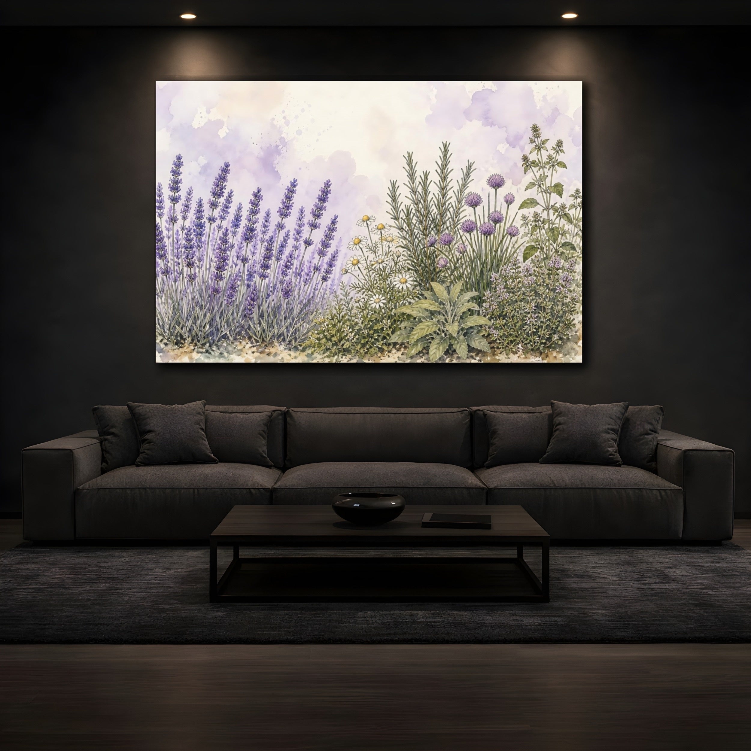 Mockup 3. Nature Lavender Garden Purple Lavender Garden shown as stretched canvas wall art