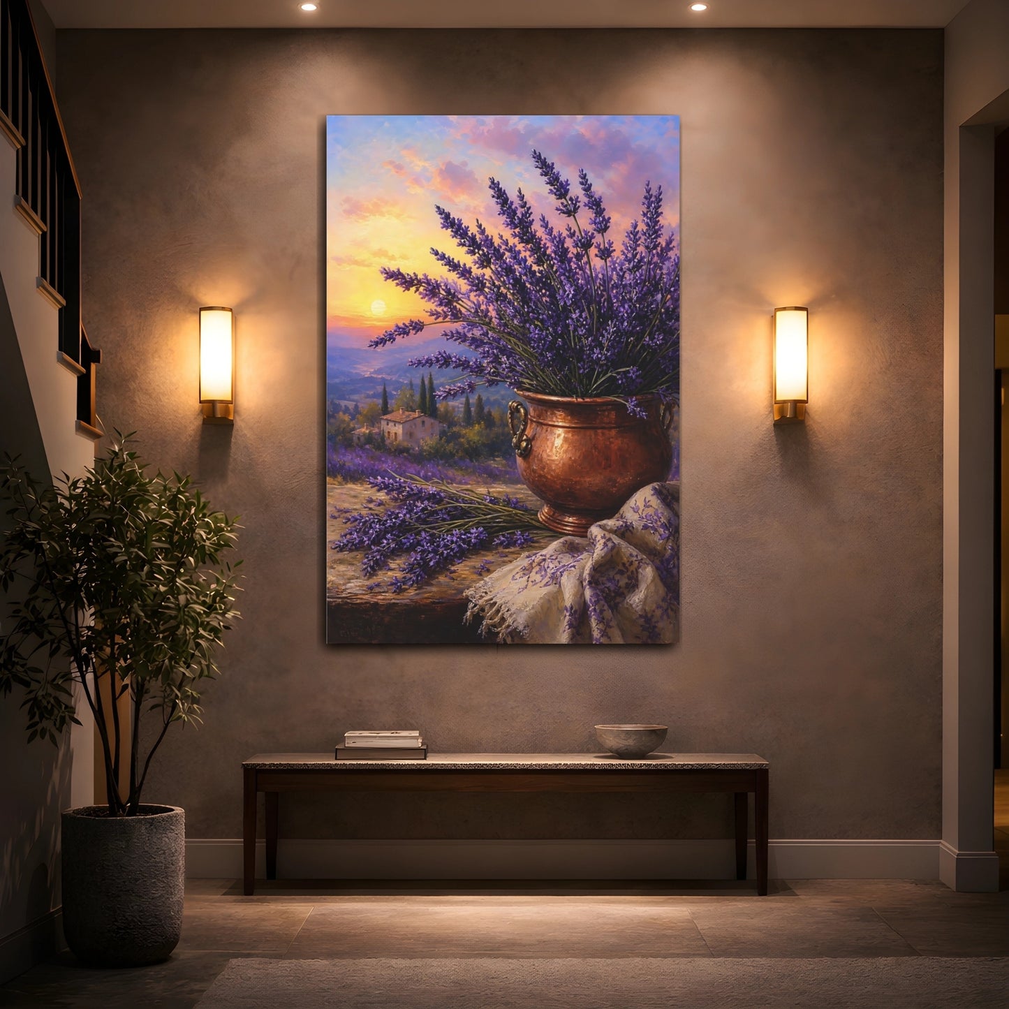 Mockup 2. Nature Lavender Purple Lavender Sunset shown as stretched canvas wall art