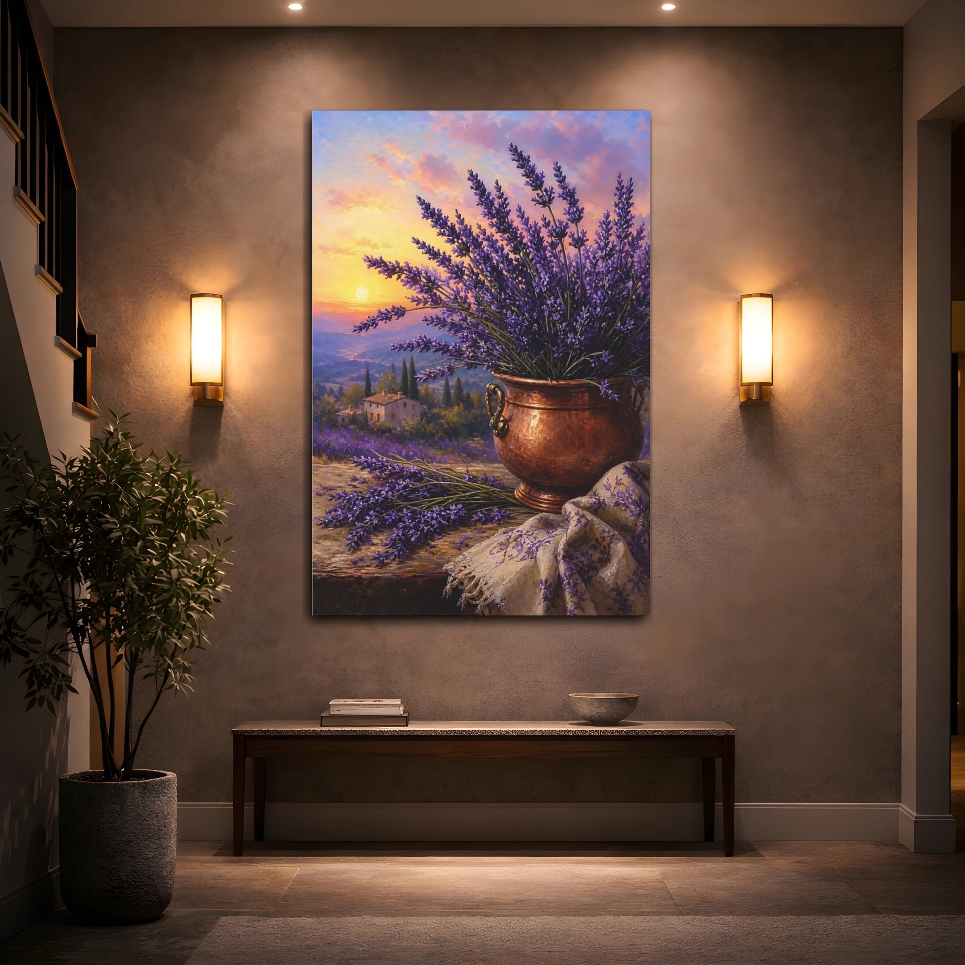 Mockup 2. Nature Lavender Purple Lavender Sunset shown as stretched canvas wall art