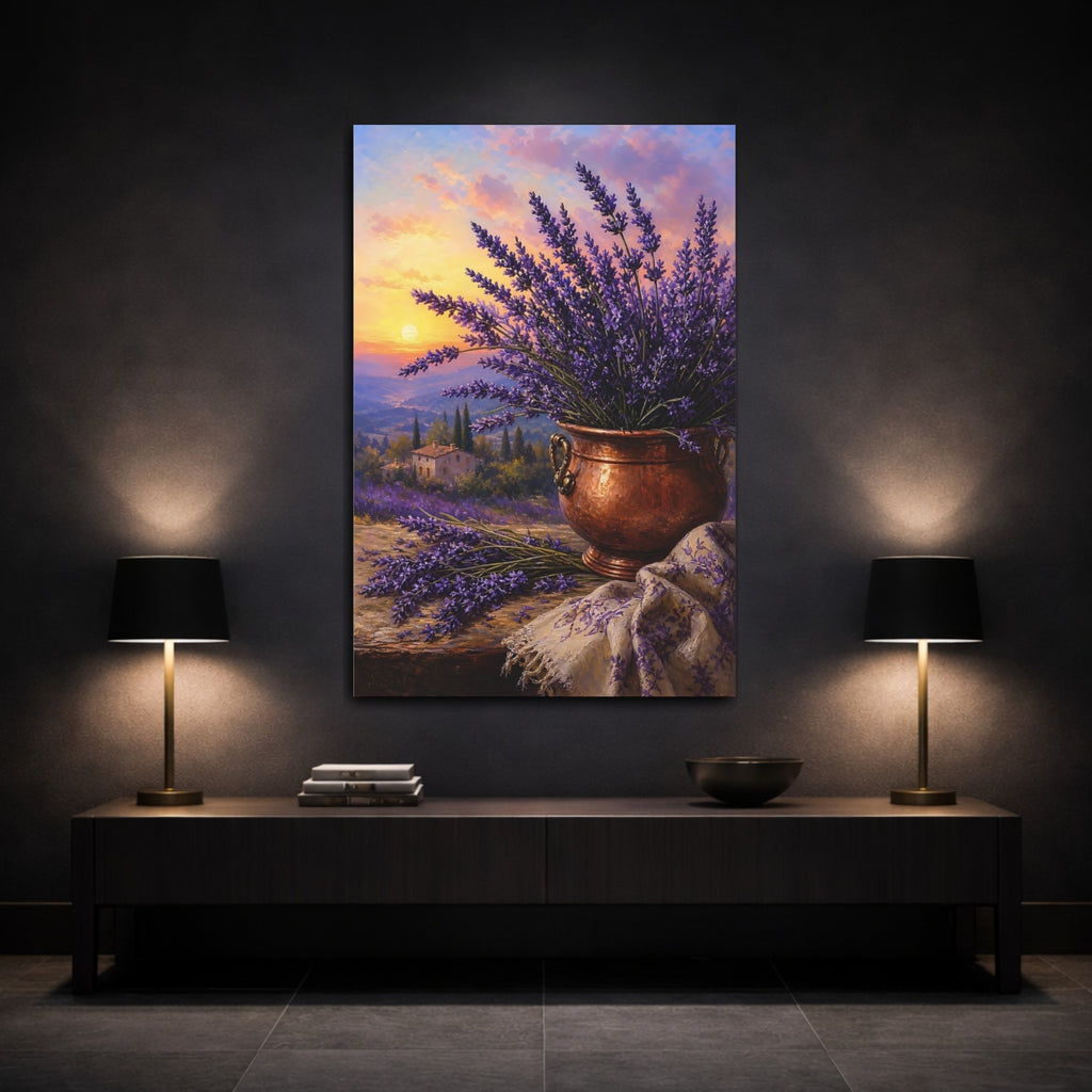 Mockup 3. Nature Lavender Purple Lavender Sunset shown as stretched canvas wall art