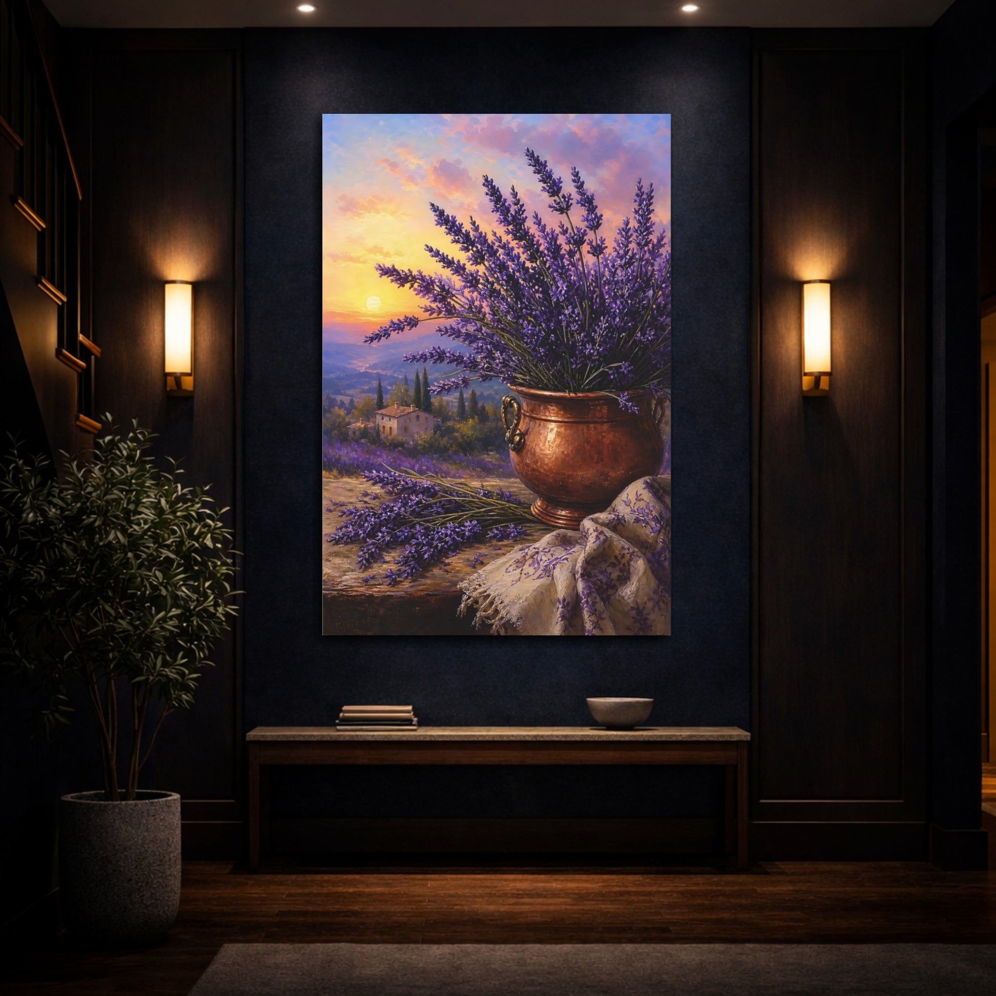 Mockup 4. Nature Lavender Purple Lavender Sunset shown as stretched canvas wall art