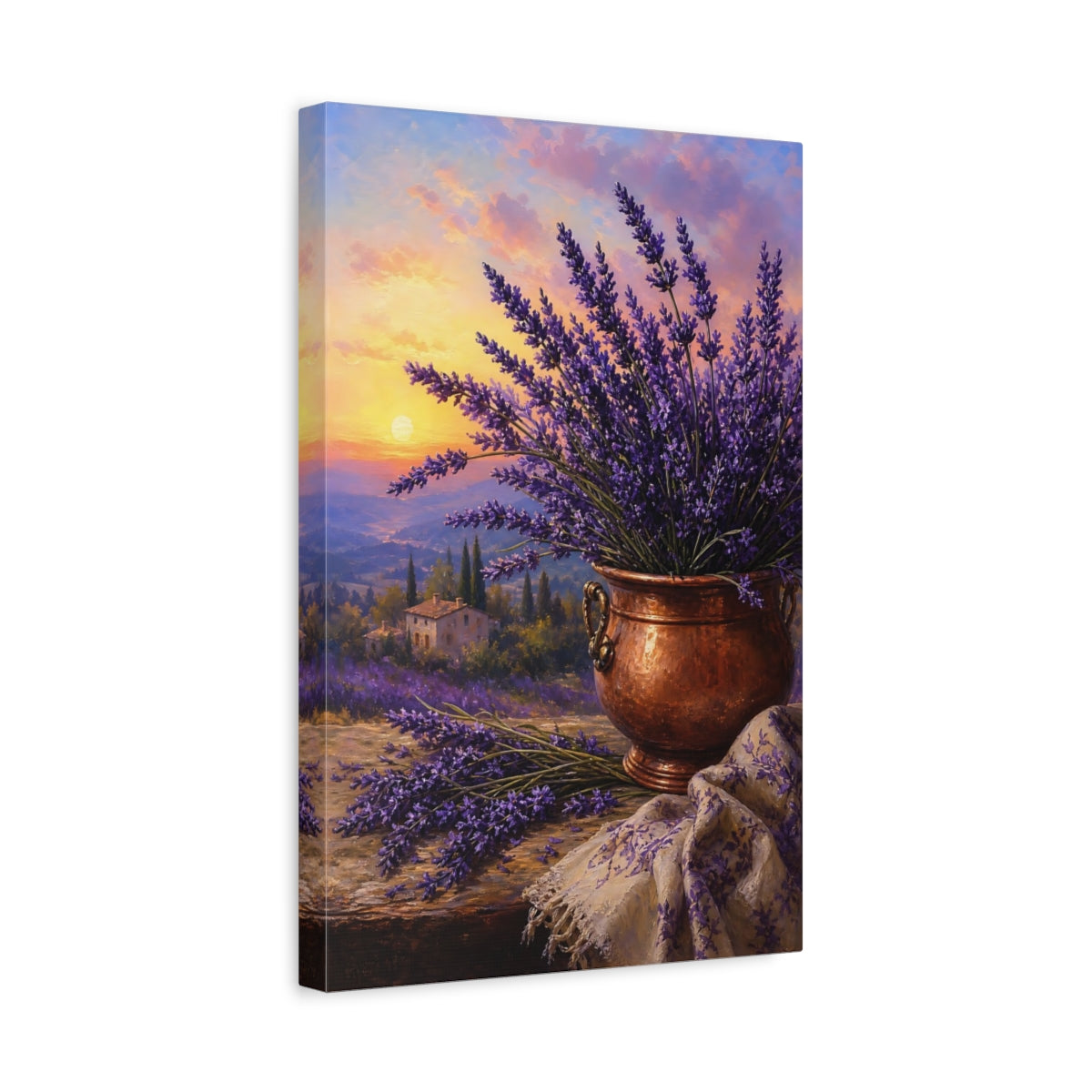 Side Mockup 4. Nature Lavender Purple Lavender Sunset shown as stretched canvas wall art