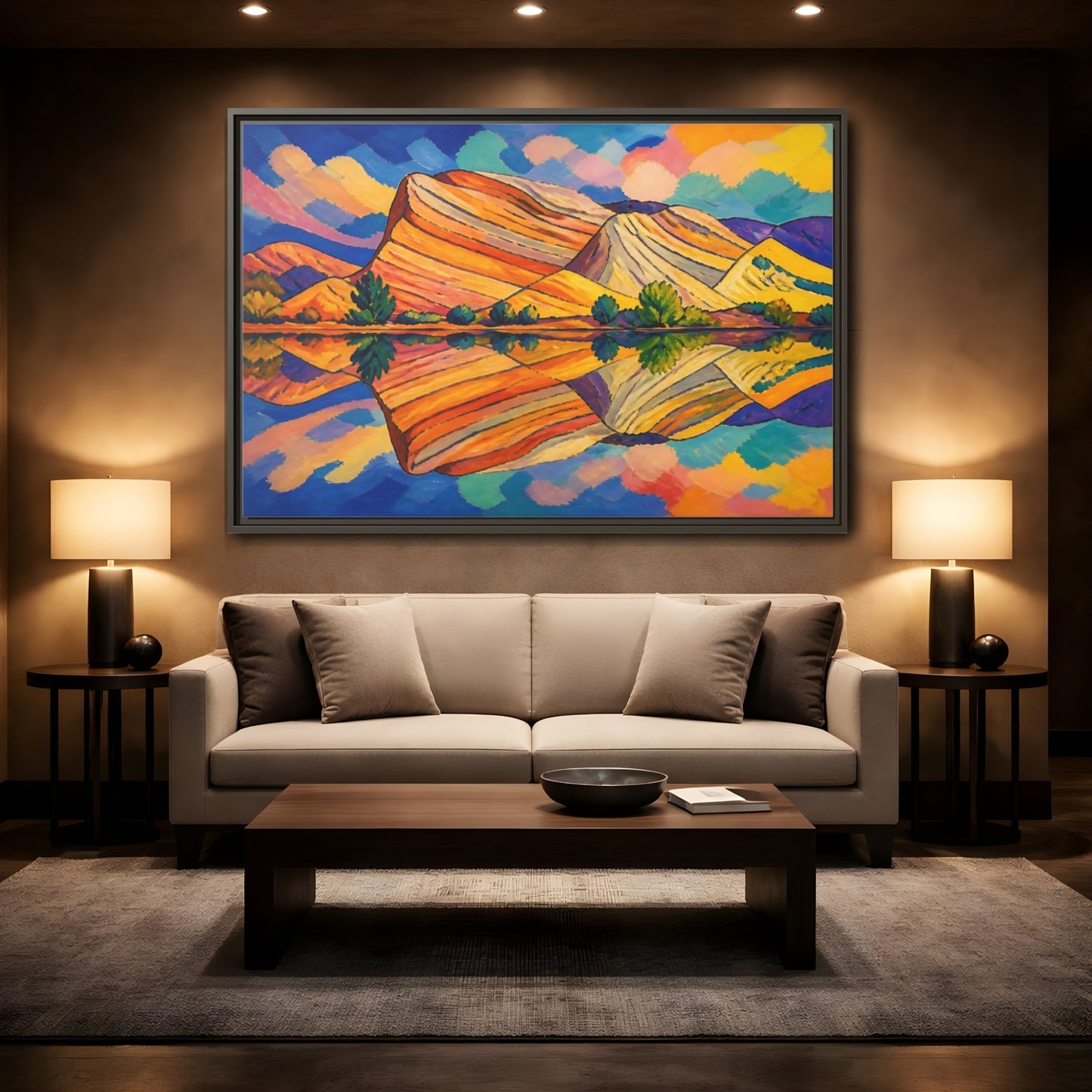 Mockup 2. Nature Layered Hills shown as framed canvas print