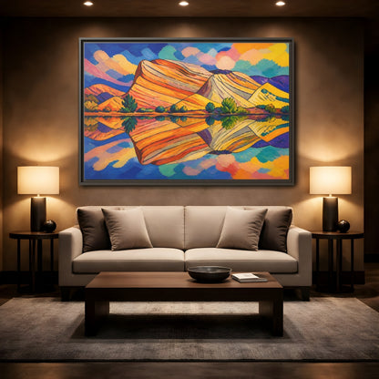 Mockup 2. Nature Layered Hills shown as framed canvas print