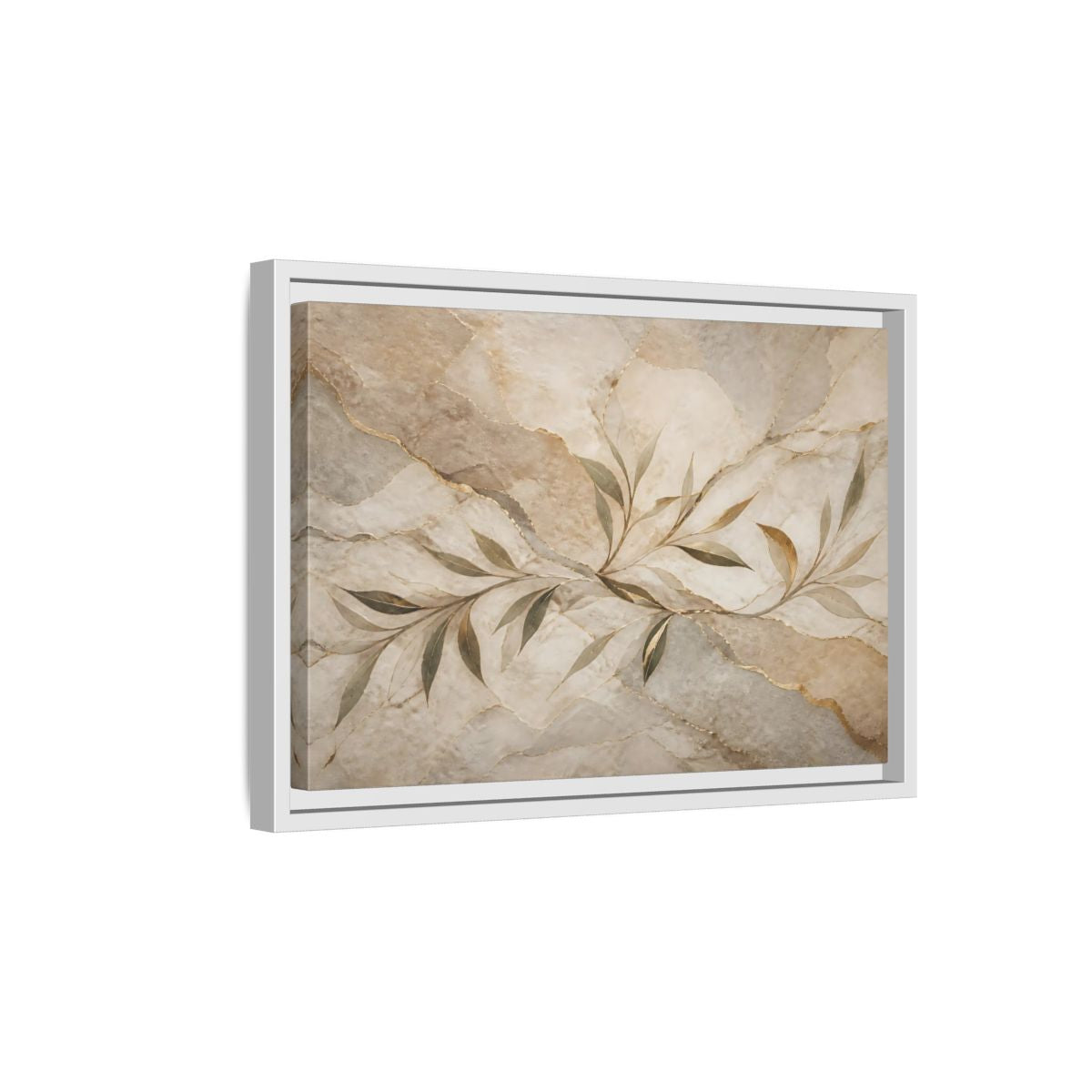Side Mockup 4. Nature Leaf Branches Neutral Gold Abstract shown as stretched canvas wall art