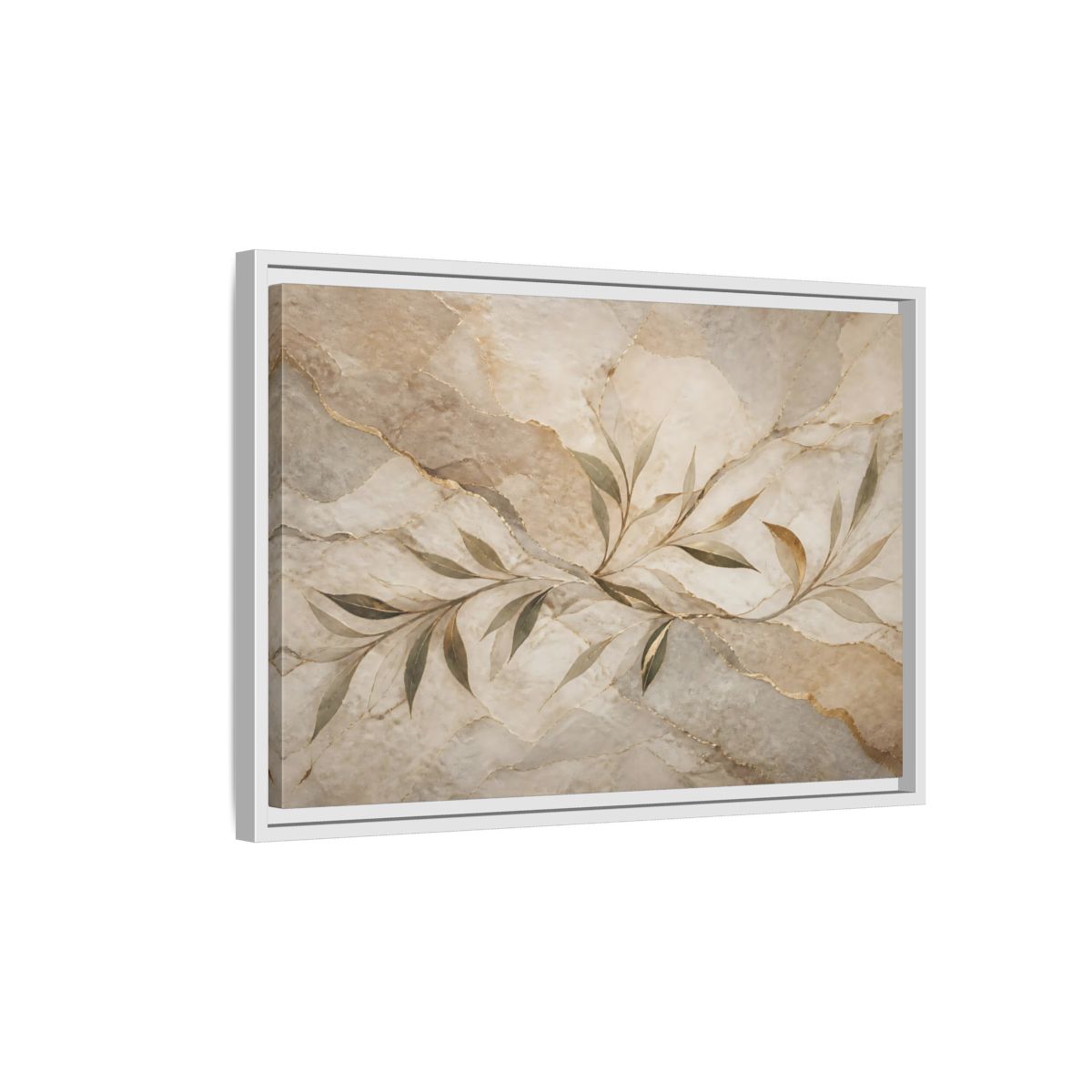 Side Mockup 1. Nature Leaf Branches Neutral Gold Abstract shown as stretched canvas wall art