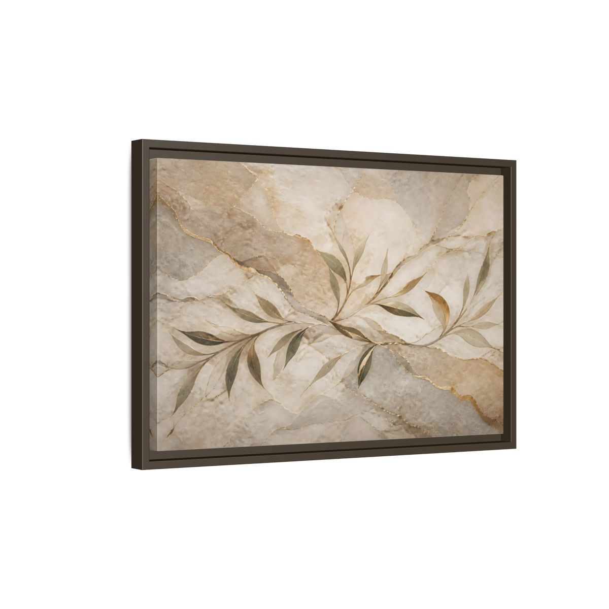 Side Mockup 2. Nature Leaf Branches Neutral Gold Abstract shown as stretched canvas wall art