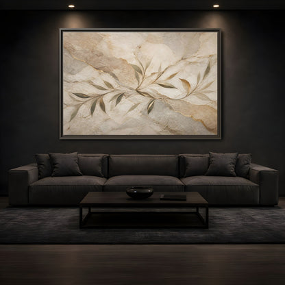 Mockup 3. Nature Leaf Branches Neutral Gold Abstract shown as stretched canvas wall art