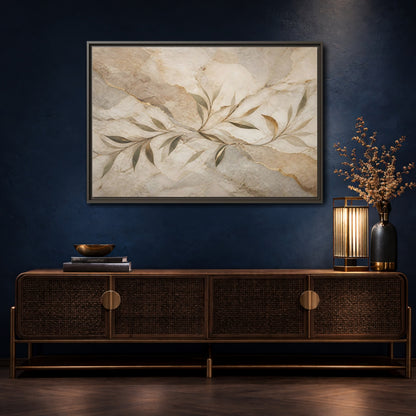 Mockup 4. Nature Leaf Branches Neutral Gold Abstract shown as stretched canvas wall art