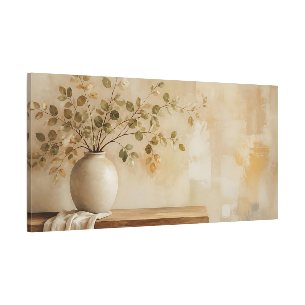 Main Mockup. Nature Leafy Branches Green And Beige shown as canvas print