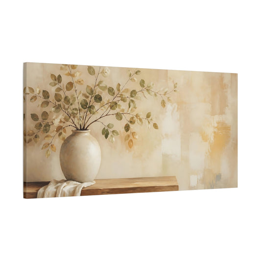 Main Mockup. Nature Leafy Branches Green And Beige shown as canvas print