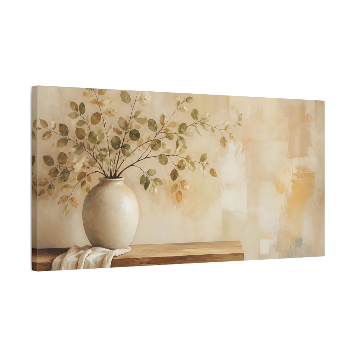 Side Mockup 1. Nature Leafy Branches Green And Beige shown as canvas print