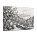 Side Mockup 4. Nature Lemon Grove Monochrome Landscape shown as stretched canvas wall art
