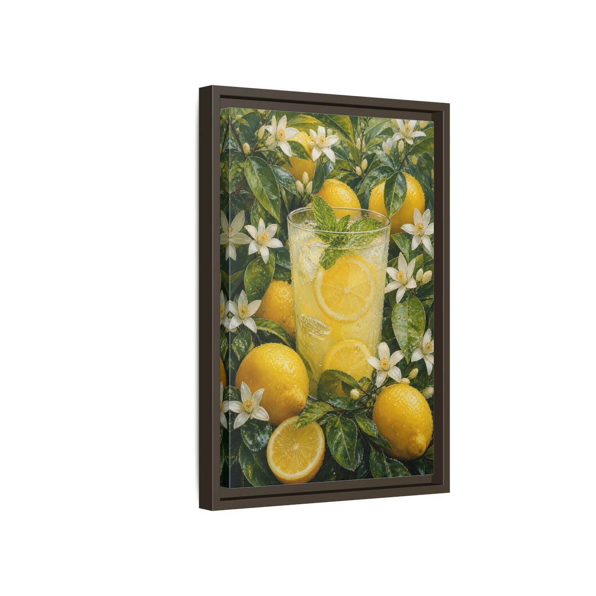 Nature Lemons Lemonade Yellow Framed Canvas Wall Art - Kitchen, Breakfast Nook, Green shown as canvas wall art