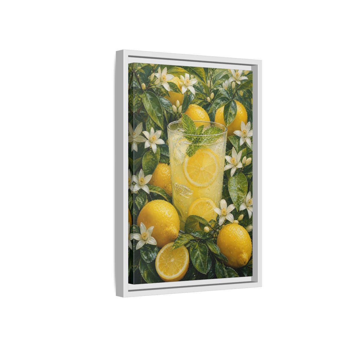 Nature Lemons Lemonade Yellow Framed Canvas Wall Art - Kitchen, Breakfast Nook, Green shown as canvas wall art