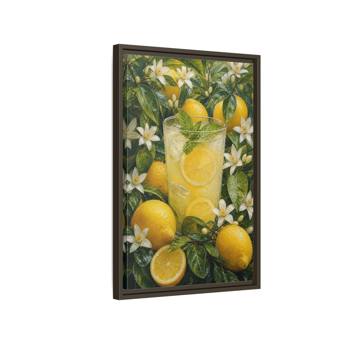 Nature Lemons Lemonade Yellow Framed Canvas Wall Art - Kitchen, Breakfast Nook, Green shown as canvas wall art