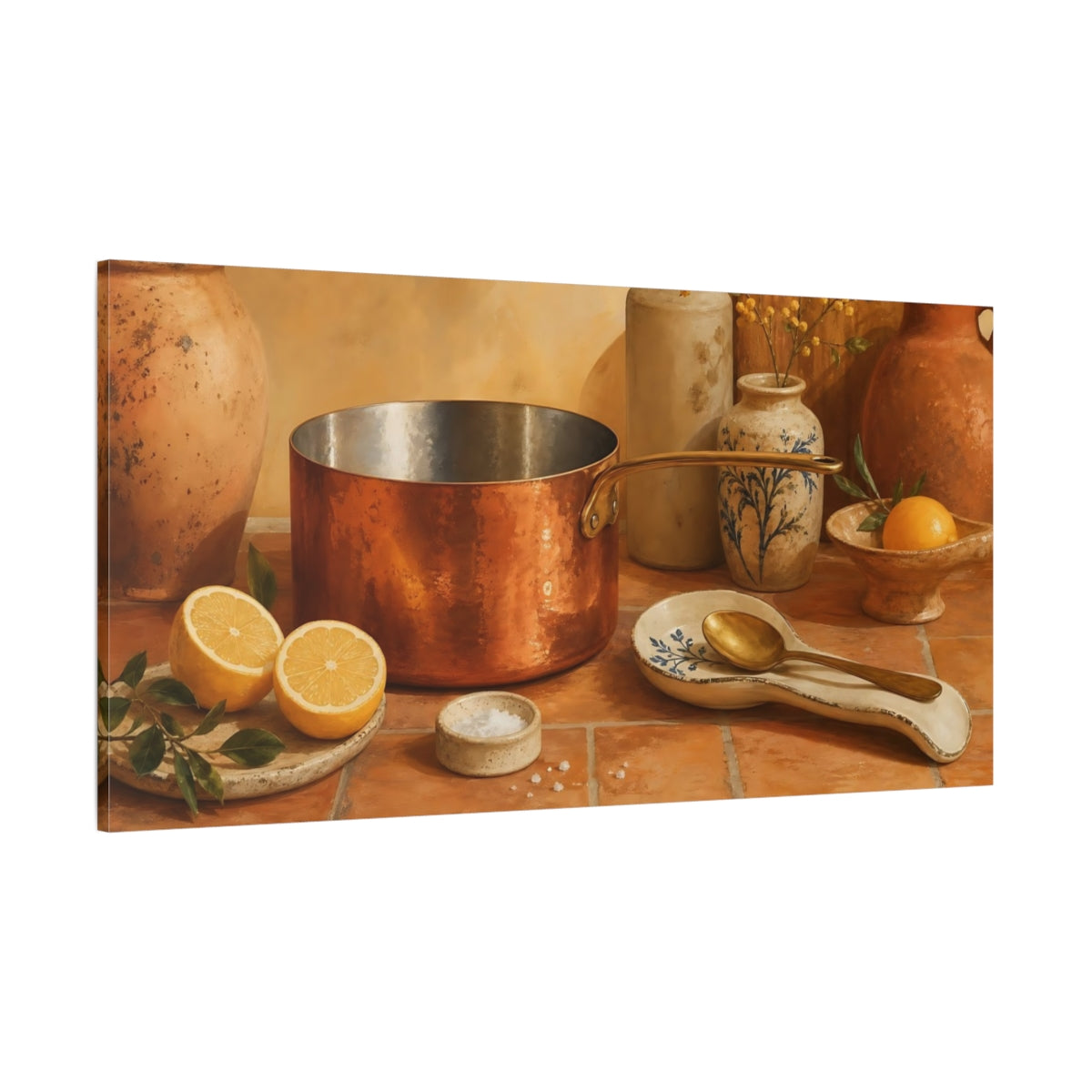 Side Mockup 2. Nature Lemons Orange And Yellow shown as canvas print