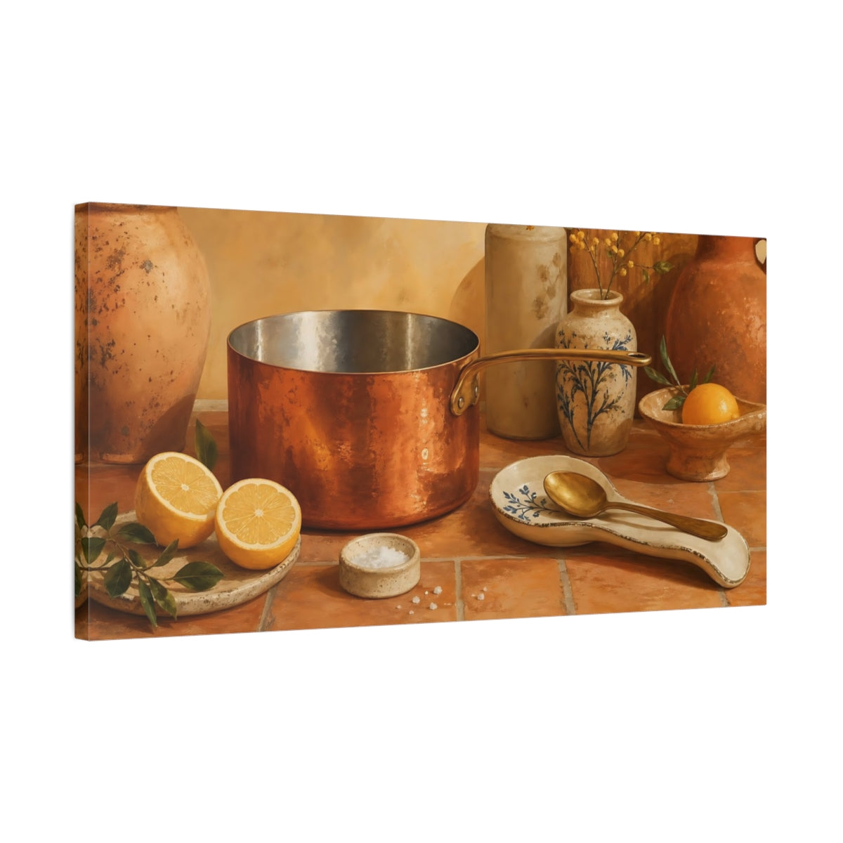 Side Mockup 1. Nature Lemons Orange And Yellow shown as canvas print