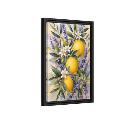 Side Mockup 6. Nature Lemons Yellow Purple Botanical shown as stretched canvas wall art