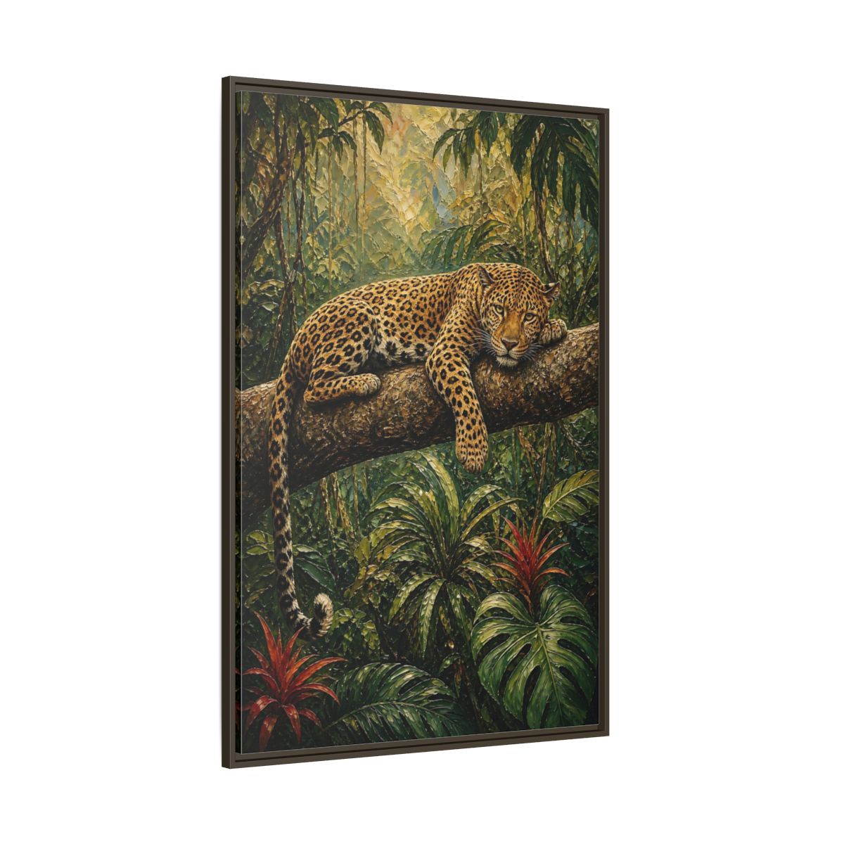 Side Mockup 8. Nature Leopard Green Brown Leopard shown as stretched canvas wall art