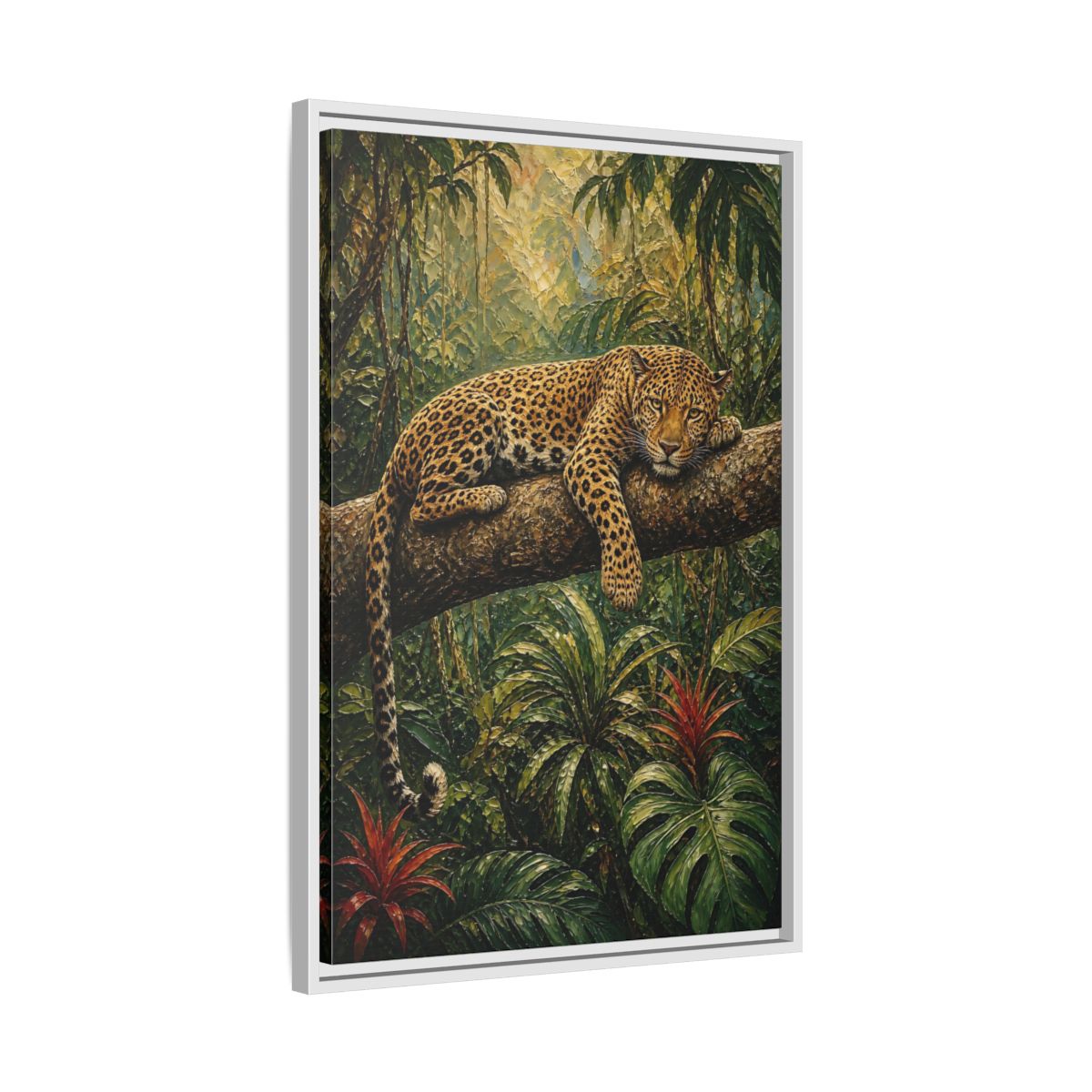 Side Mockup 10. Nature Leopard Green Brown Leopard shown as stretched canvas wall art