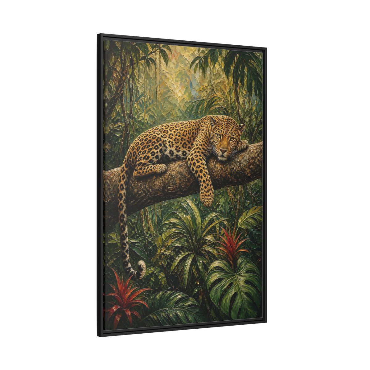 Side Mockup 12. Nature Leopard Green Brown Leopard shown as stretched canvas wall art
