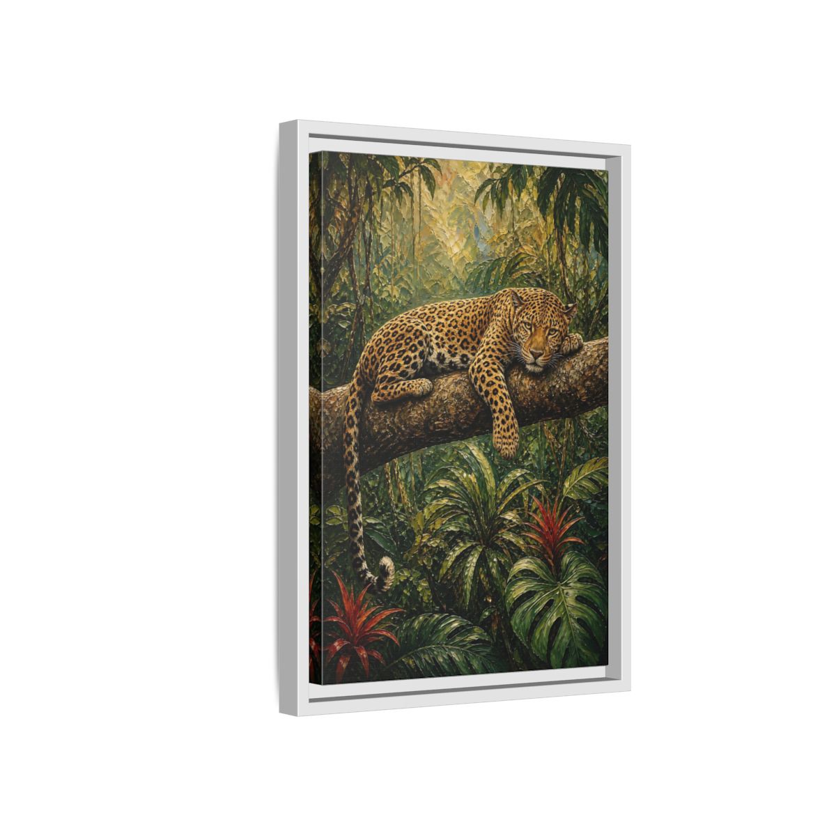 Side Mockup 4. Nature Leopard Green Brown Leopard shown as stretched canvas wall art