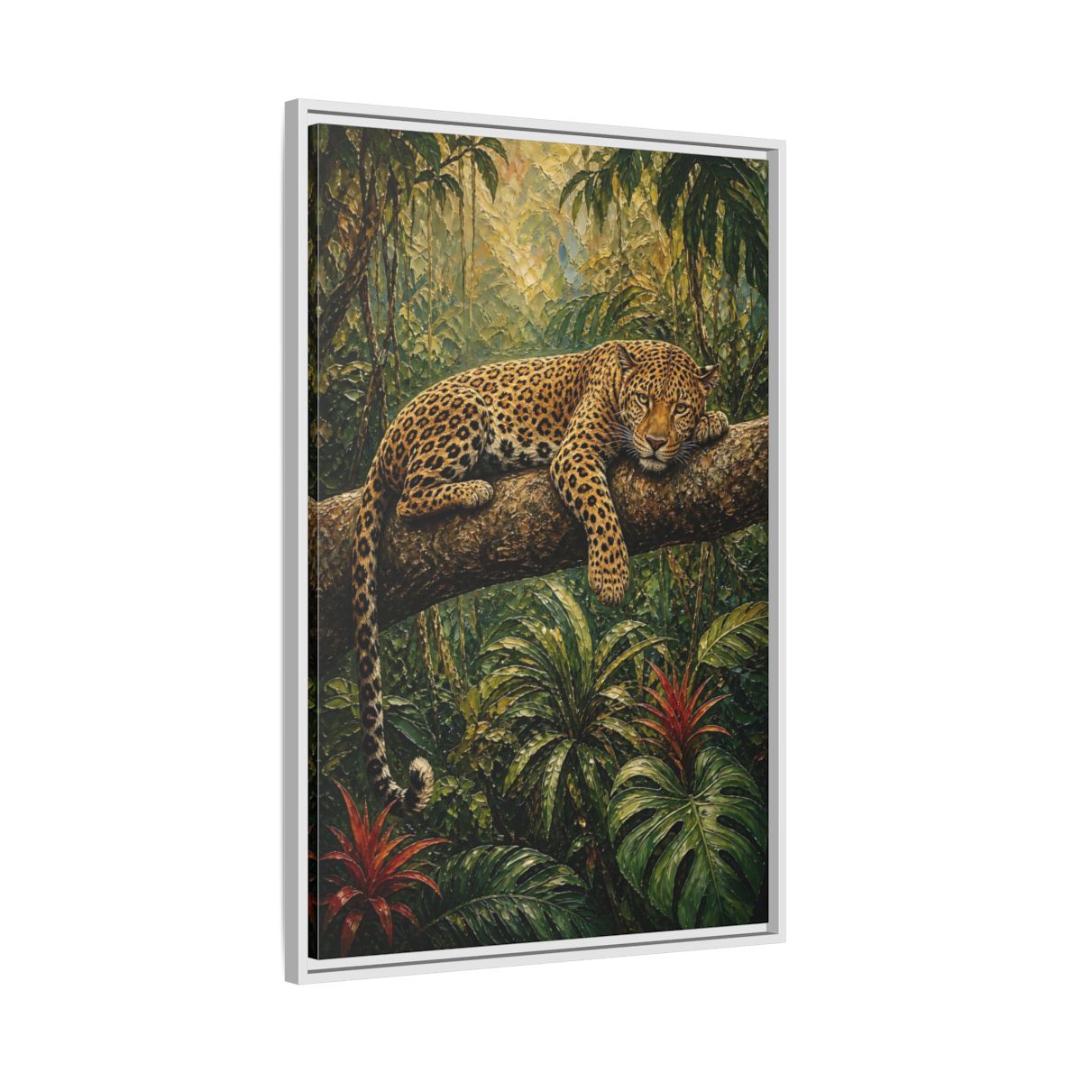 Side Mockup 9. Nature Leopard Green Brown Leopard shown as stretched canvas wall art