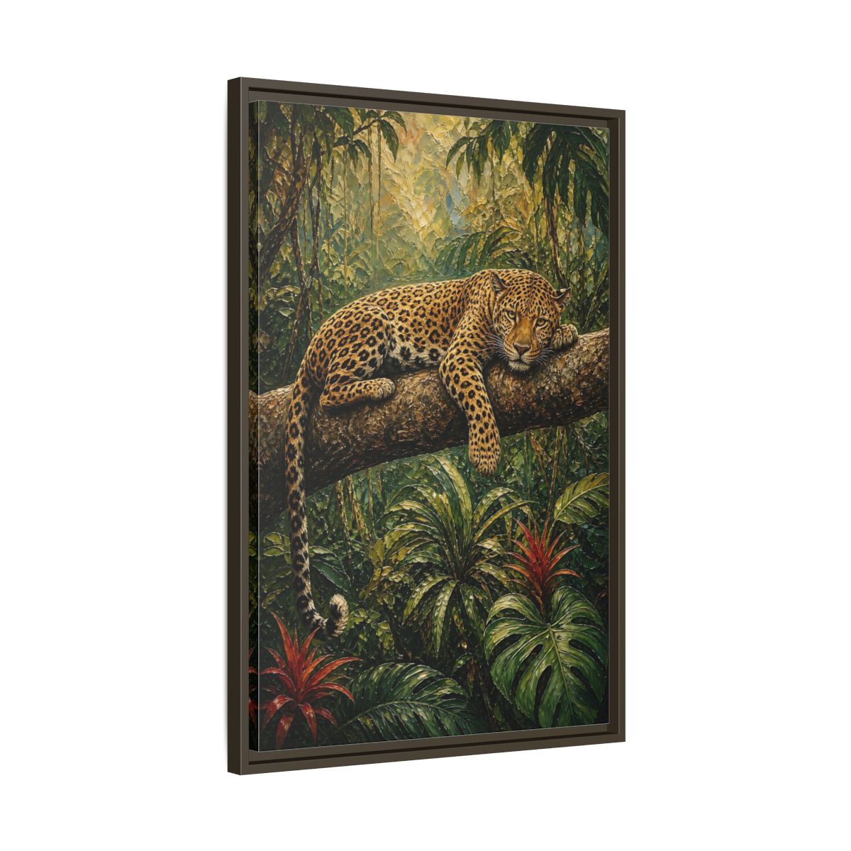 Side Mockup 11. Nature Leopard Green Brown Leopard shown as stretched canvas wall art