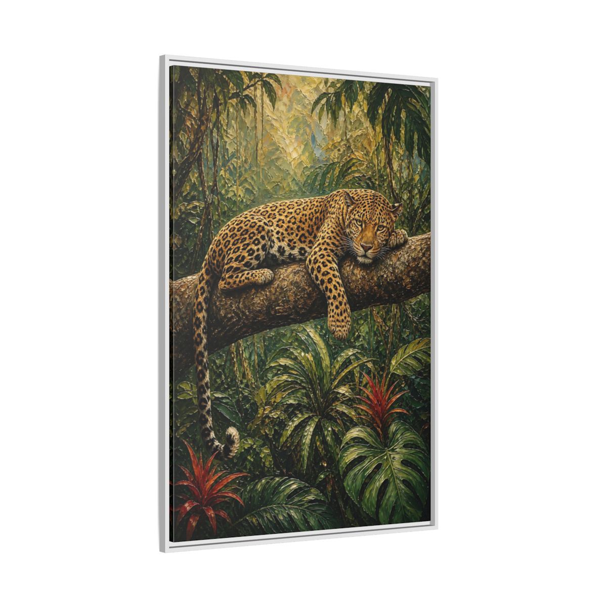Side Mockup 7. Nature Leopard Green Brown Leopard shown as stretched canvas wall art