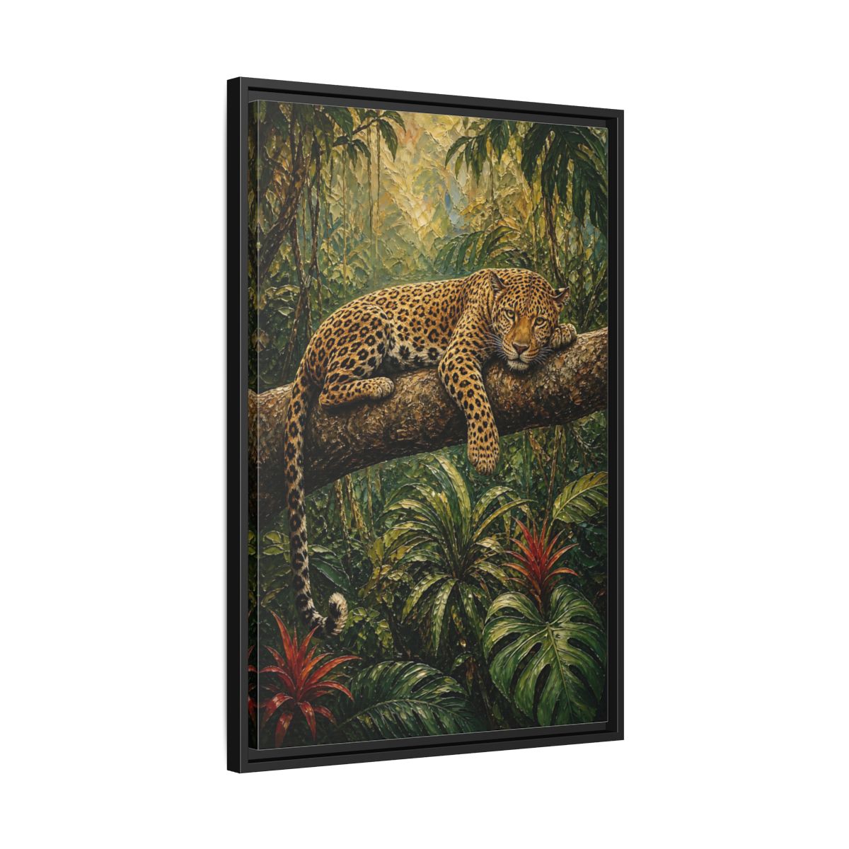 Side Mockup 14. Nature Leopard Green Brown Leopard shown as stretched canvas wall art