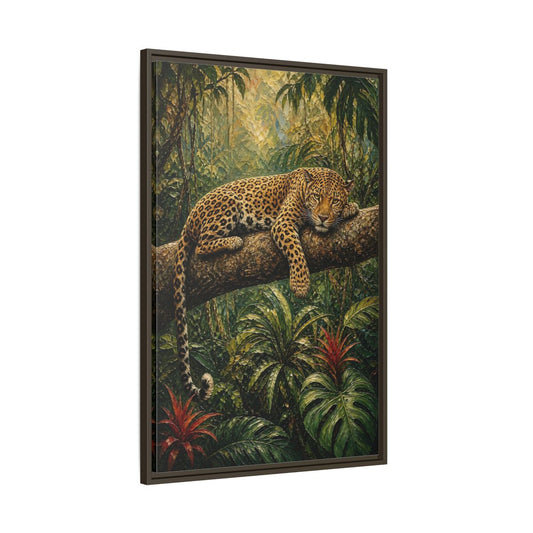 Main Mockup. Nature Leopard Green Brown Leopard shown as stretched canvas wall art