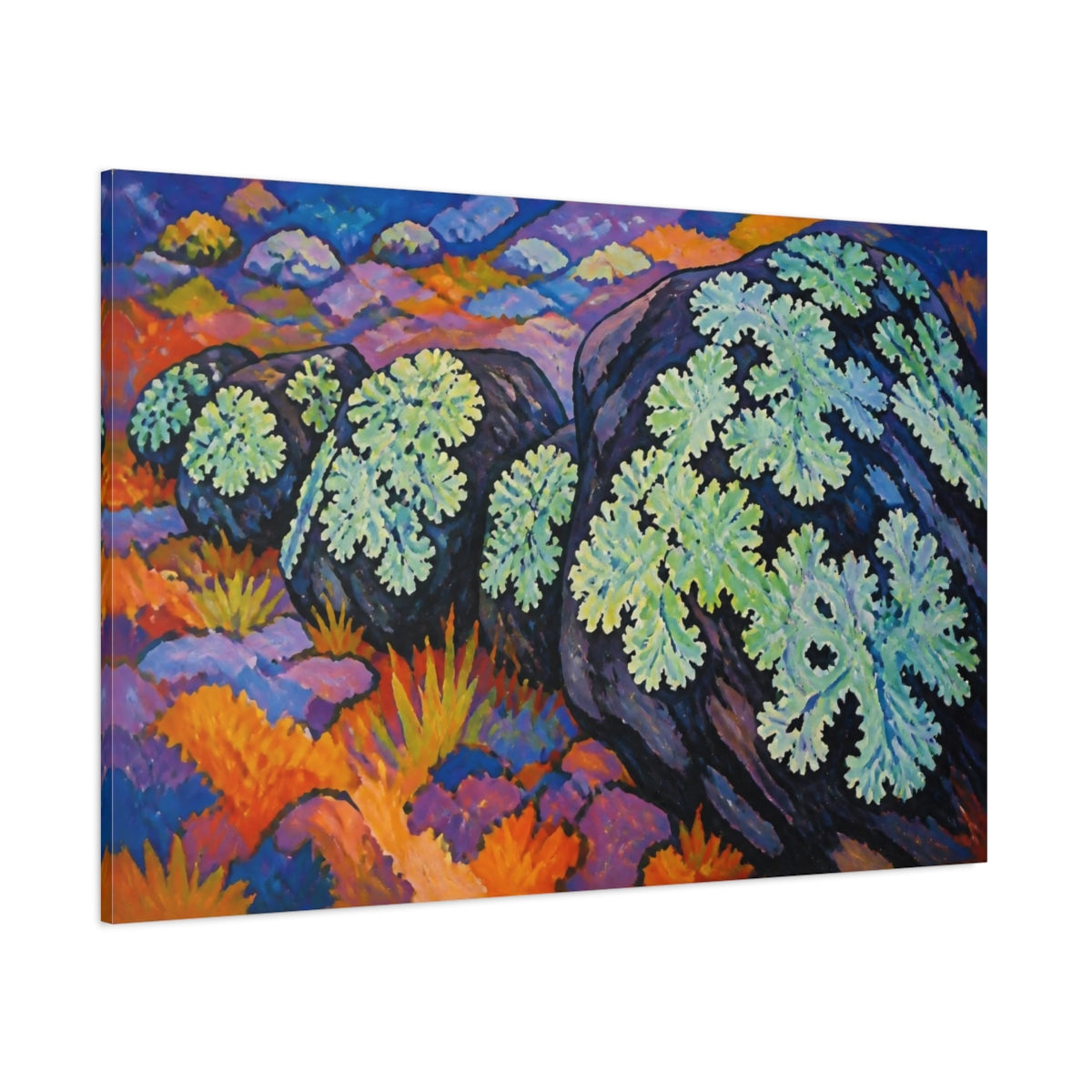 Side Mockup 1. Nature Lichens On Rock shown as canvas print