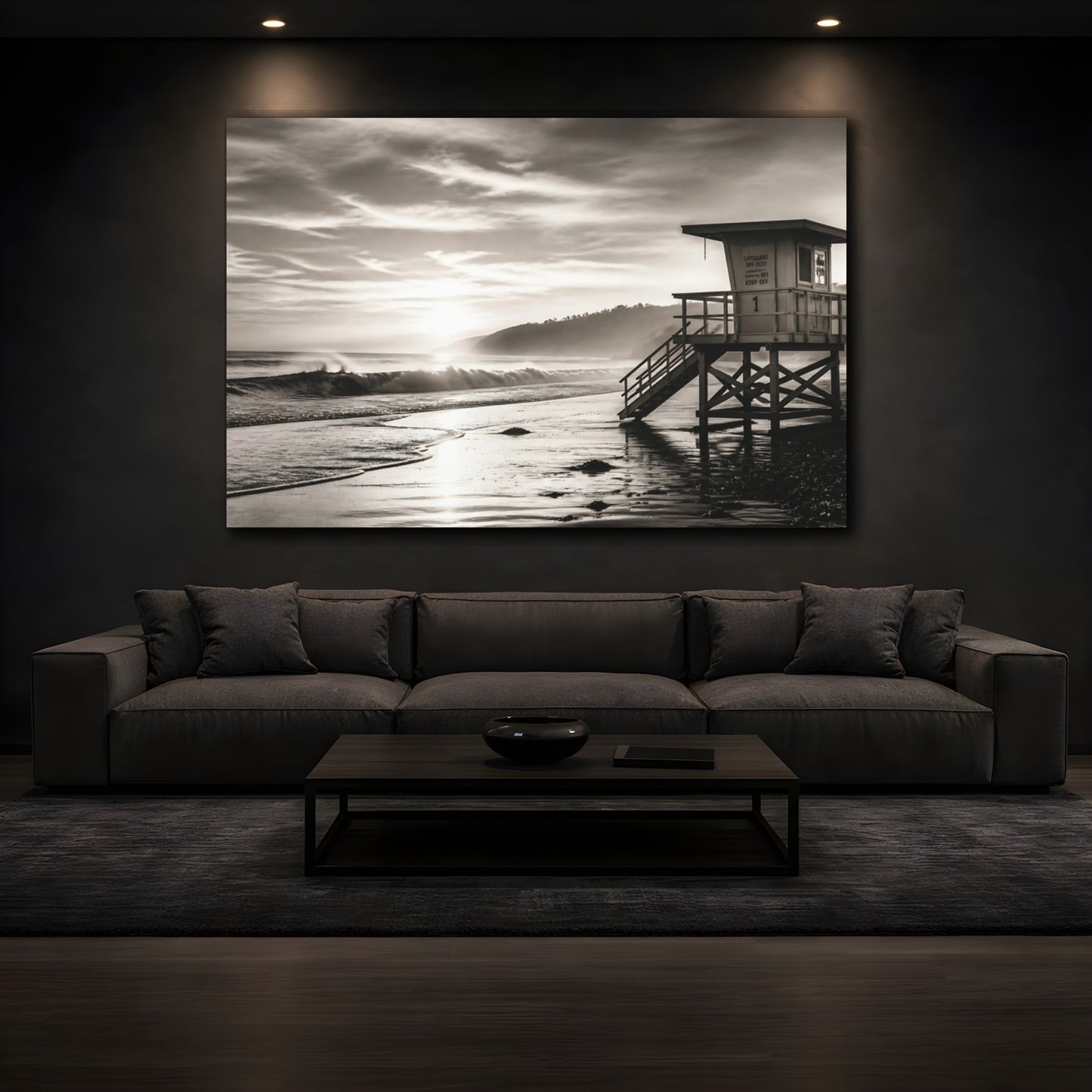 Mockup 3. Nature Lifeguard Stand Sepia Beach shown as canvas print