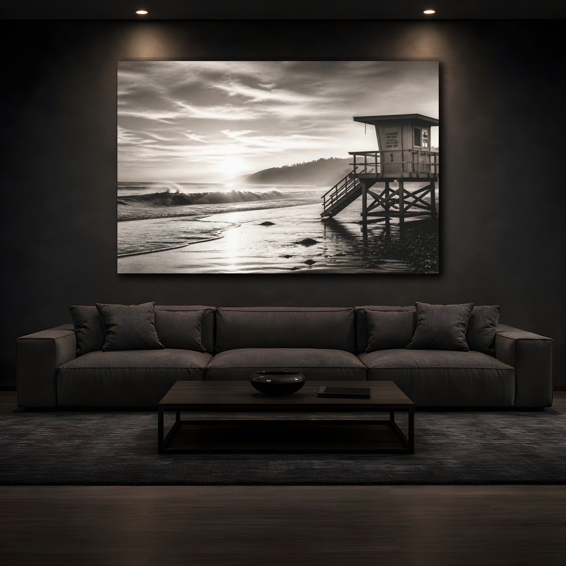 Mockup 3. Nature Lifeguard Stand Sepia Beach shown as canvas print