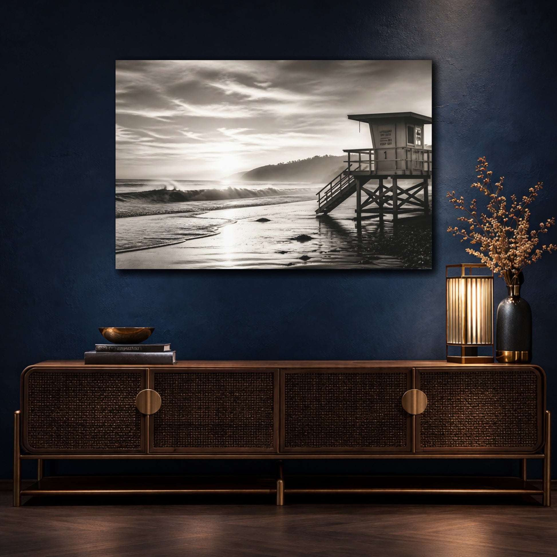 Mockup 4. Nature Lifeguard Stand Sepia Beach shown as canvas print